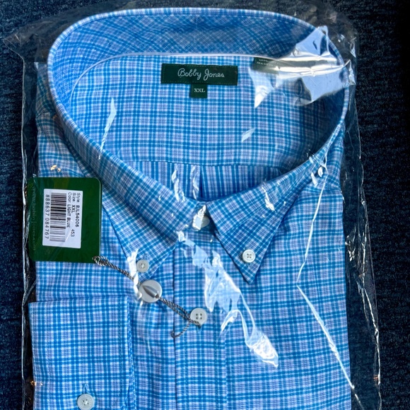 Bobby Jones Men’s Signature Collection Sport Shirt – Light Blue/White Check, XXL